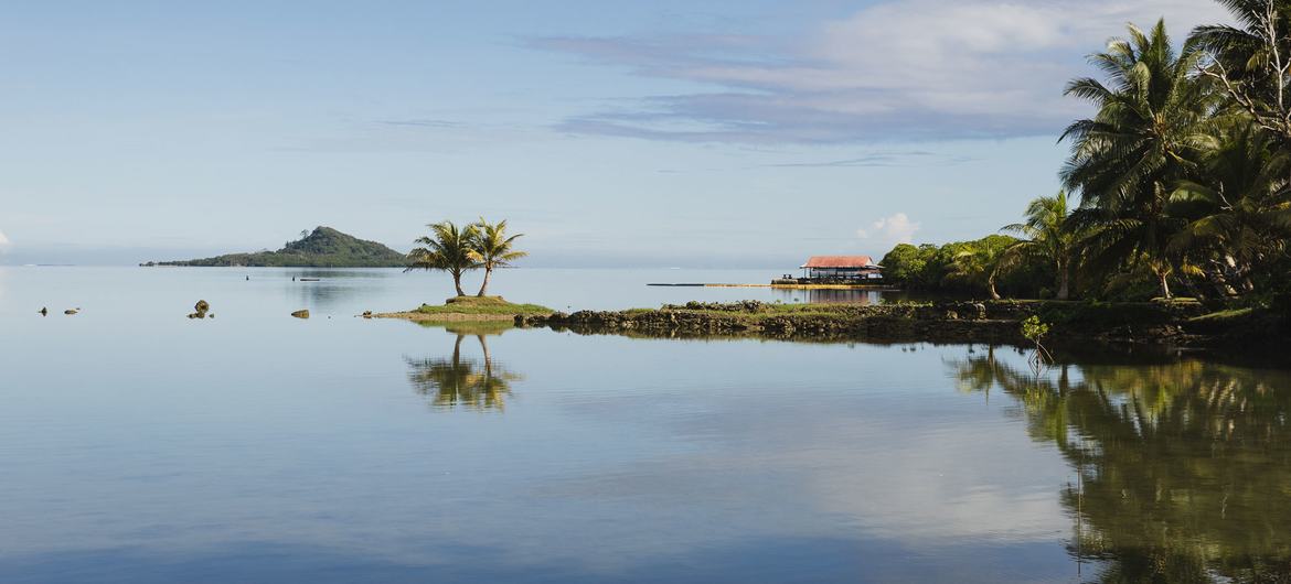 A landscape photo of an island in Micronesia