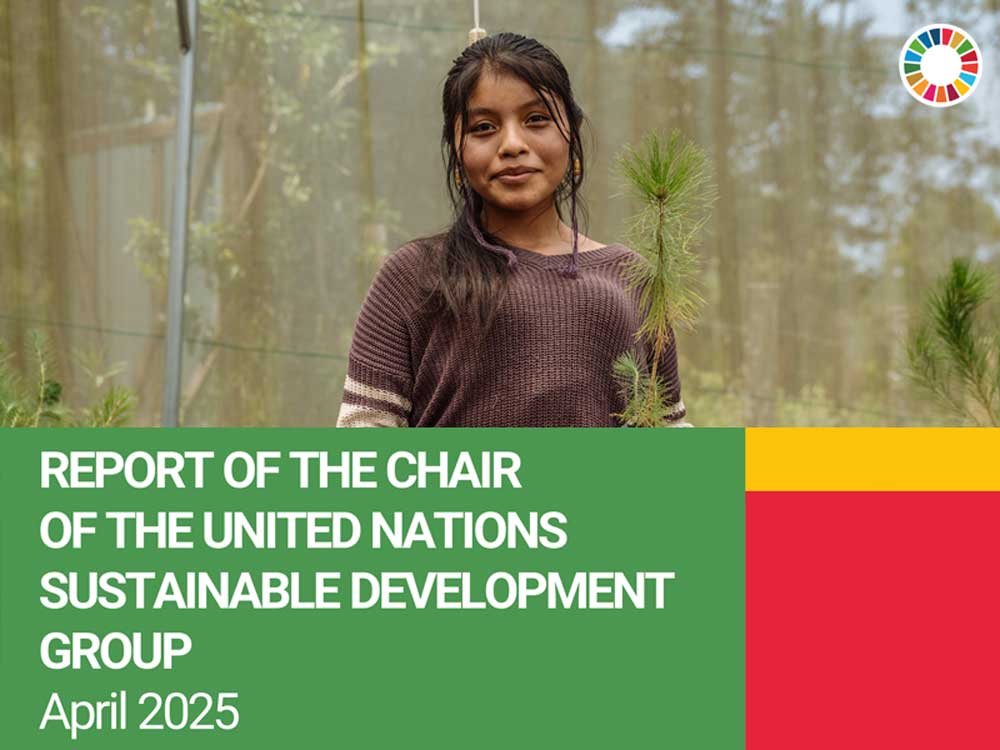 A young girl and the words Report of the Chair of the UNSDG April 2025