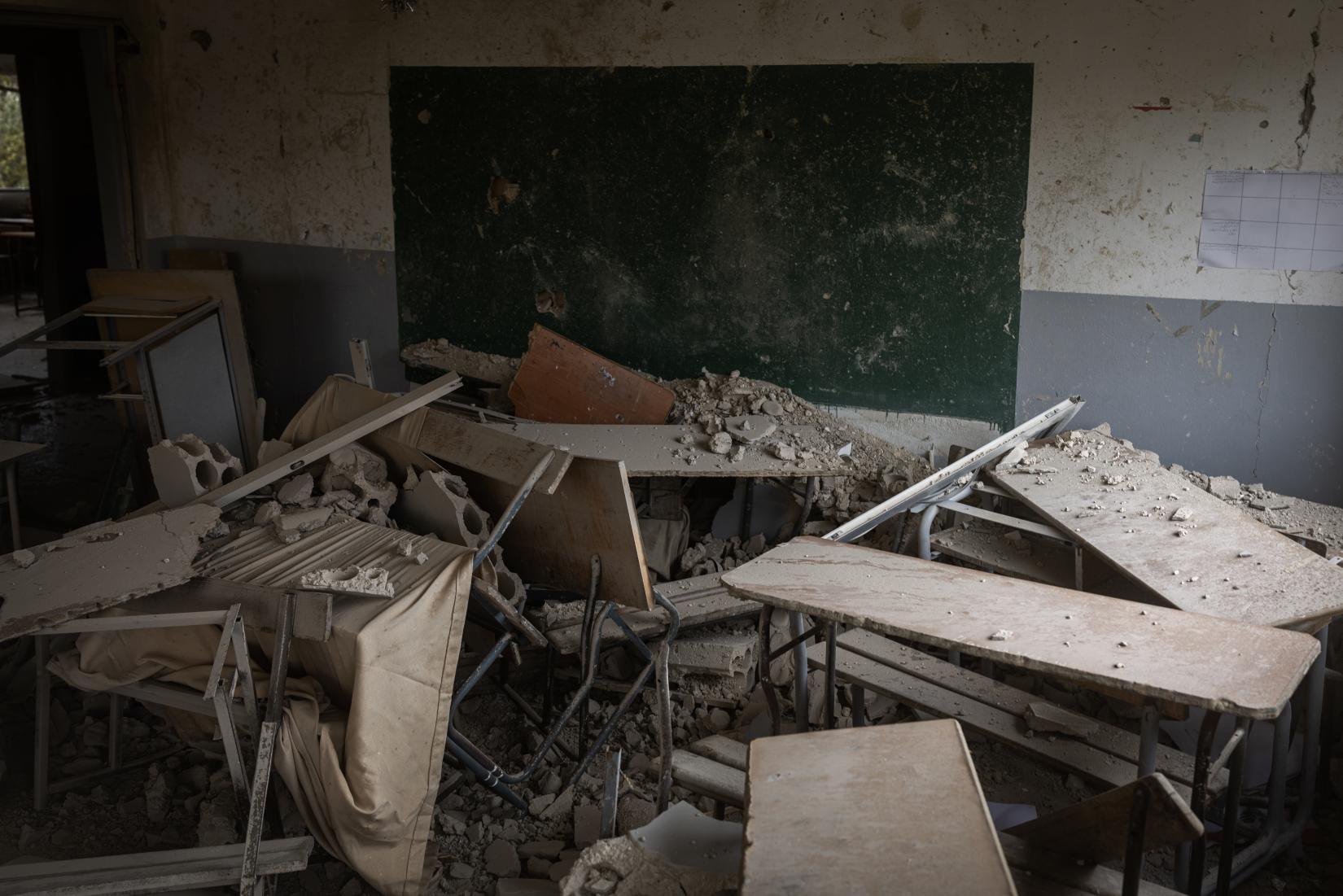 The Jaafari School in Aitaroun in South Lebanon in ruins