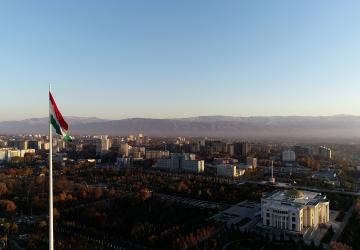A skyscape of the capital city of Dushanbe, Tajikistan