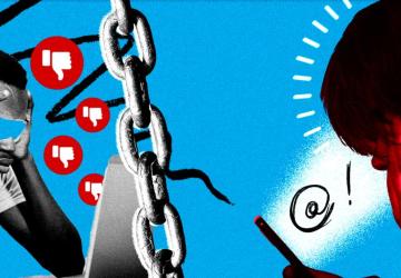 A graphic showing people being influenced by misinformation and disinformation