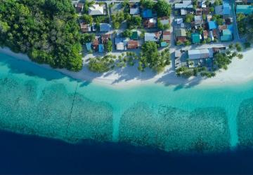 An aerial view of a coastline 