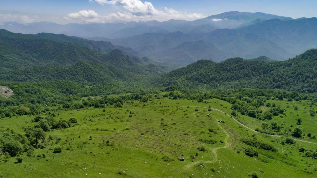 Wide view of beautiful green landscape and mountains in Armenia.
