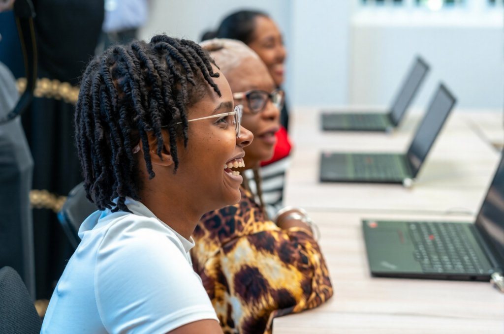 Young women in South Africa participate in digital training.
