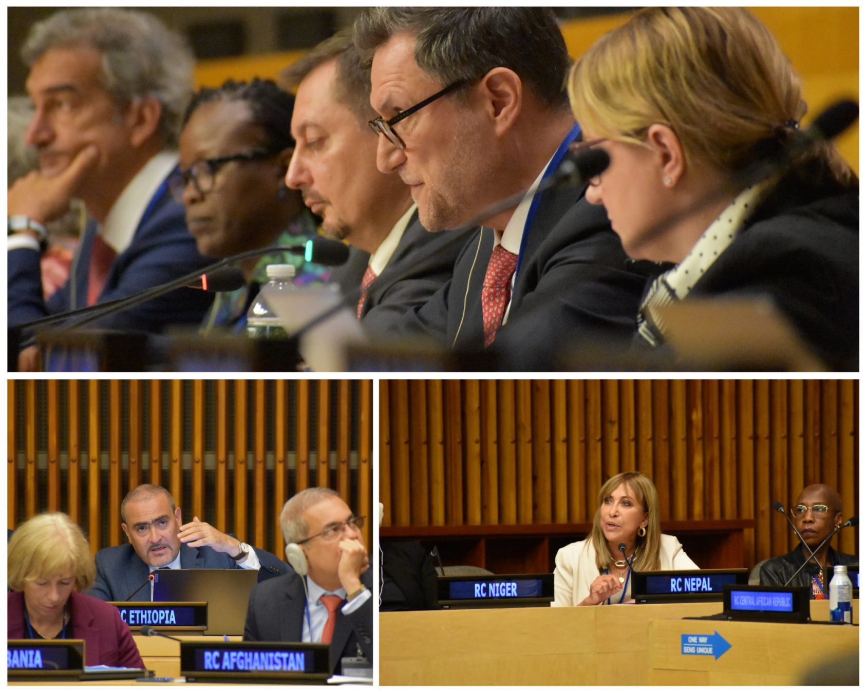 A collage of three photographs of RCs speaking in the same conference room