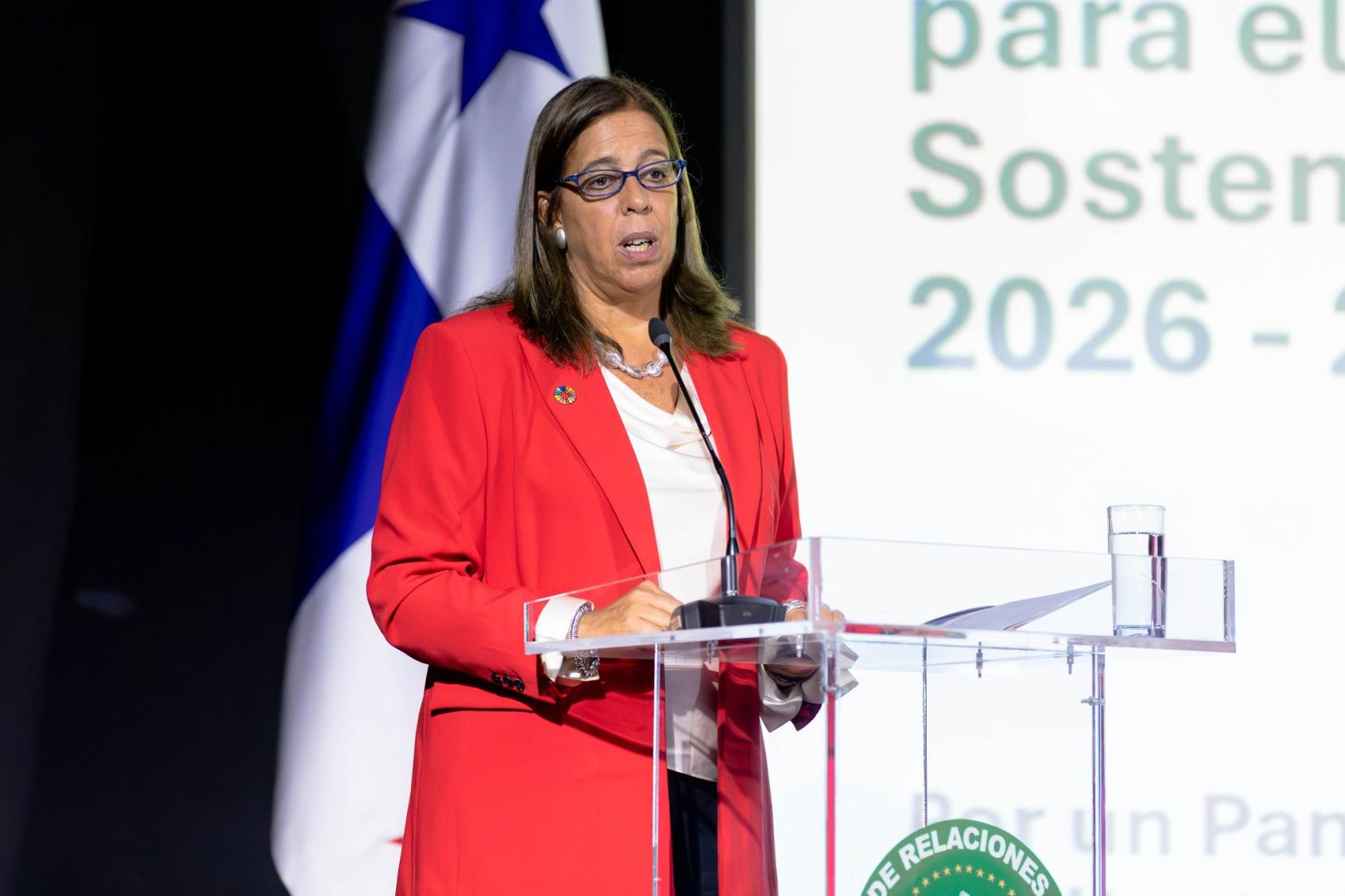 Panama's UN Resident Coordinator, Ana Graça, gives a speech.