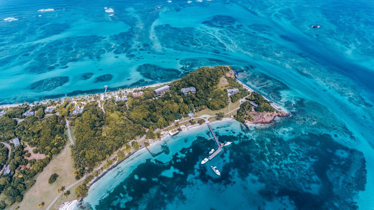 aerial view of an island peninsula 