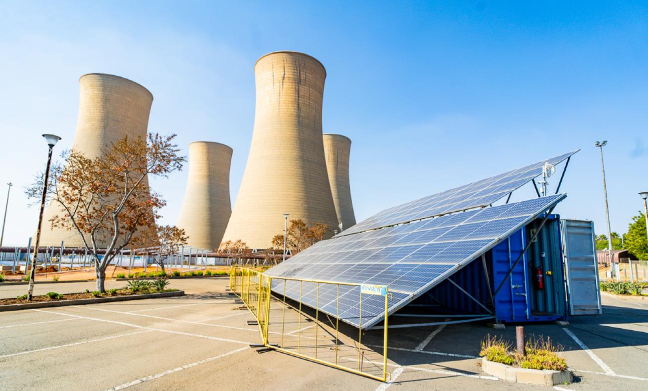 A renewable energy powerplant with solar panels