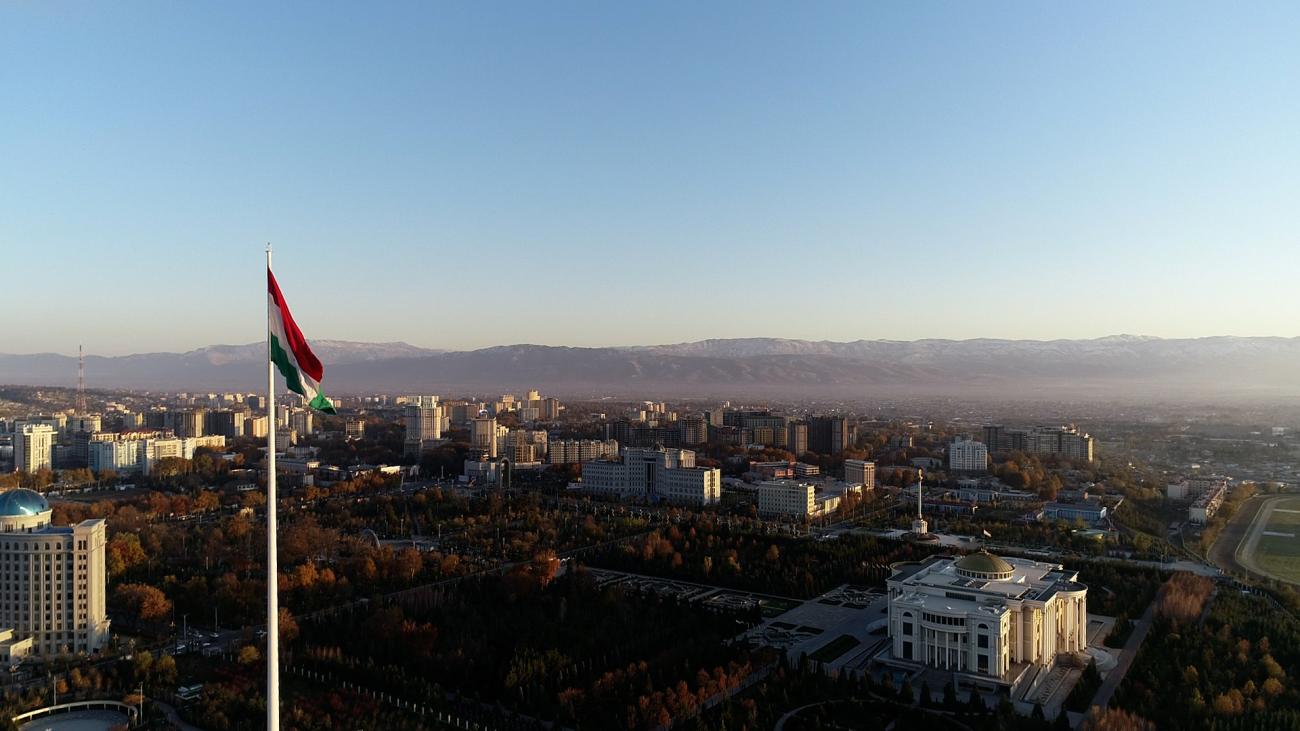 A skyscape of the capital city of Dushanbe, Tajikistan
