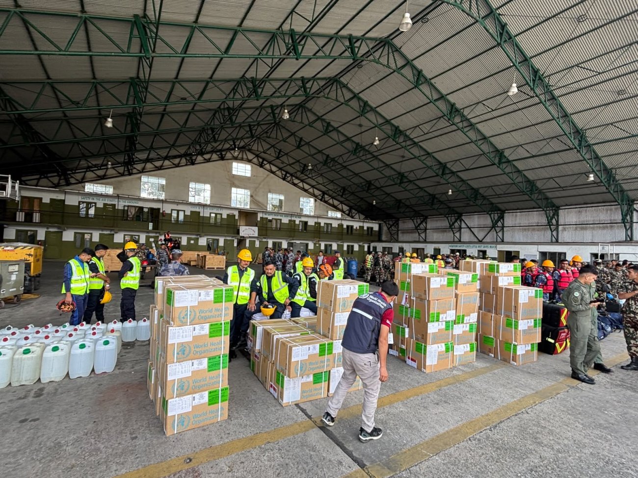 Relief efforts following floods in Nepal.